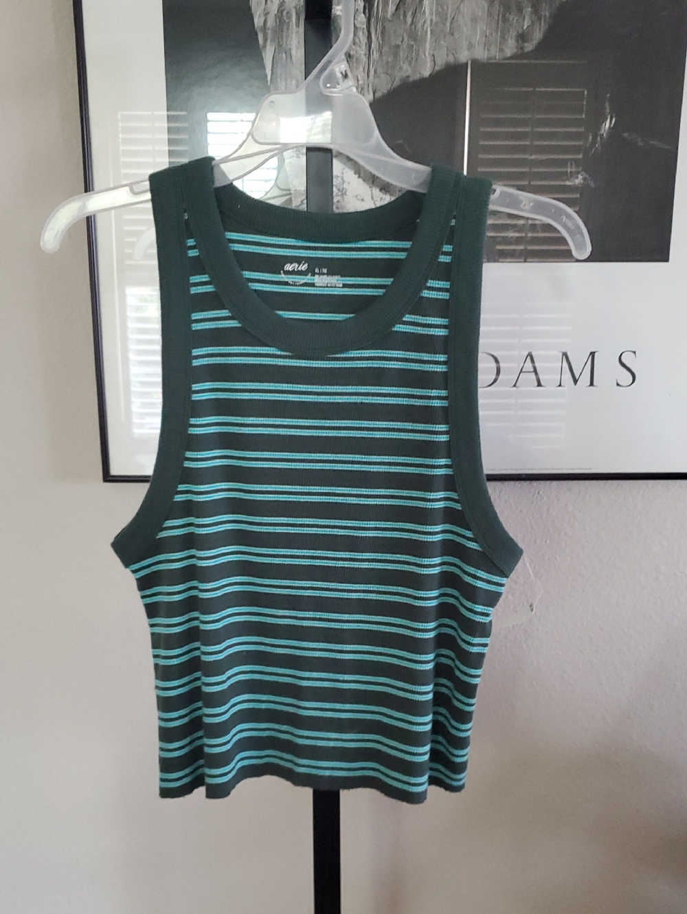 aerie Dark Green and Teal Striped Ribbed Tank